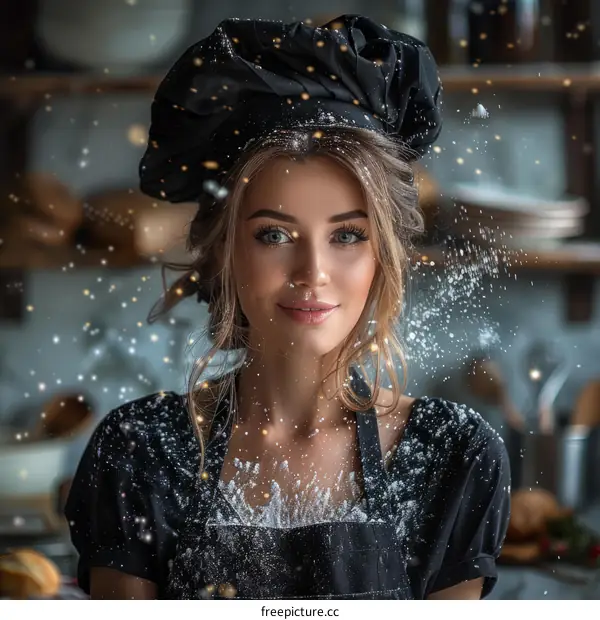 Flour-Dusted Portrait of a Young Woman Chef