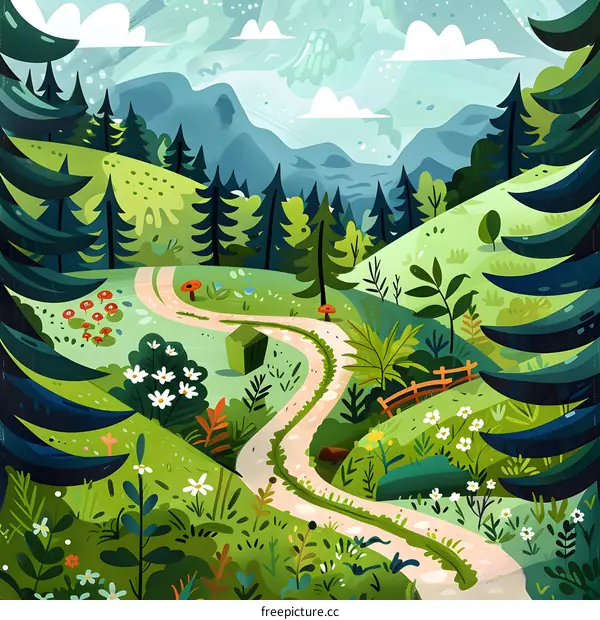 Winding Path Through Lush Green Forest Landscape