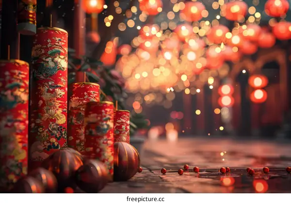 Red and Gold Chinese New Year Decorations with Lanterns
