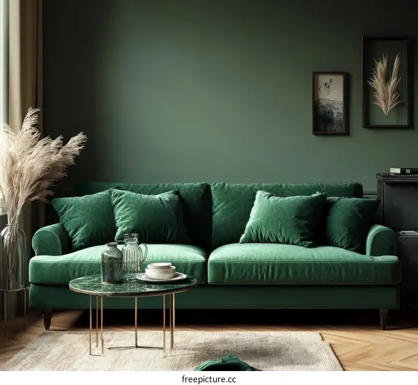 Emerald Green Living Room Sofa Interior Design