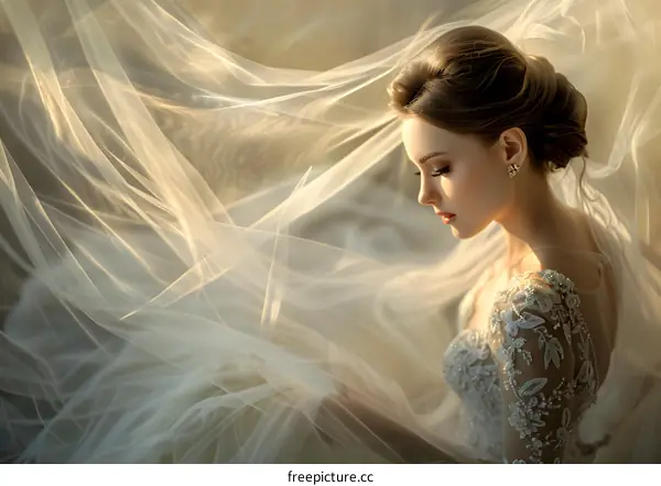 Portrait of a beautiful bride in a white dress