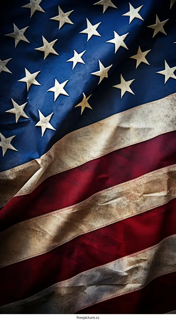 Weathered American Flag Close Up