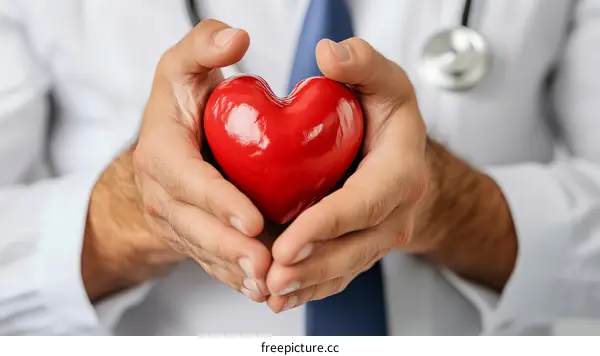 Doctor Holding Heart Symbol of Care and Health