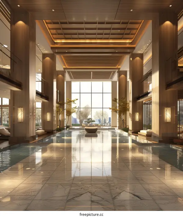 Luxury Hotel Lobby with Indoor Pool