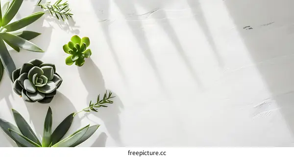 Succulents and Shadows on a White Background