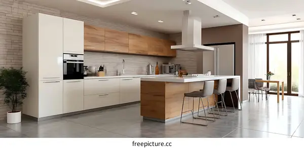 Modern Kitchen Design with Wooden Island