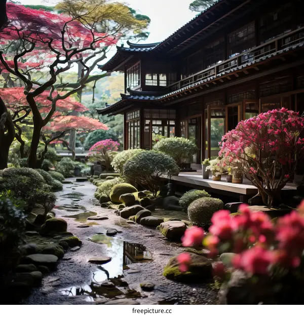 Japanese Garden with Traditional House