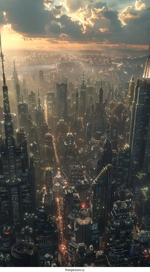 Futuristic Cityscape Aerial View Illustration