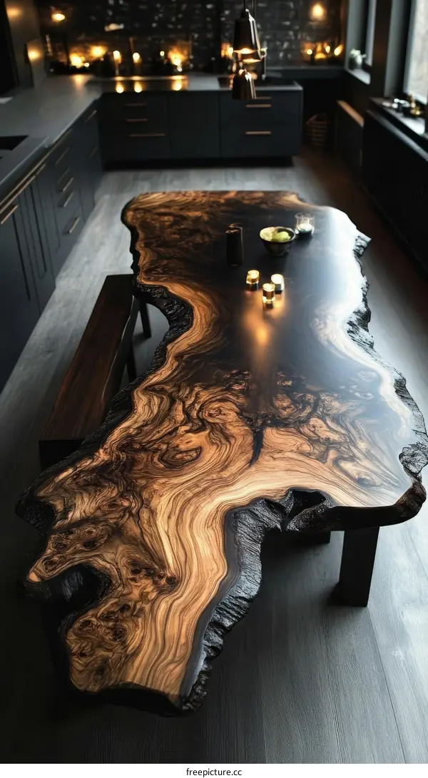 Unique Wooden Table in Modern Kitchen