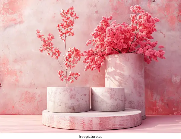 Pink Floral Display on a Stylish Platform