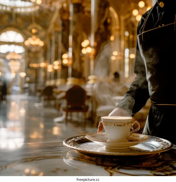 waiter serving coffee in a fancy restaurant