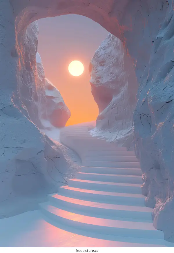 Mystical rocky canyon bathed in warm sunset light