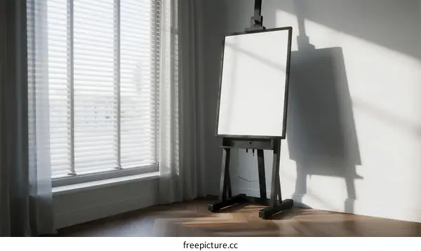 White Empty Easel Standing Near Window in Bright Room