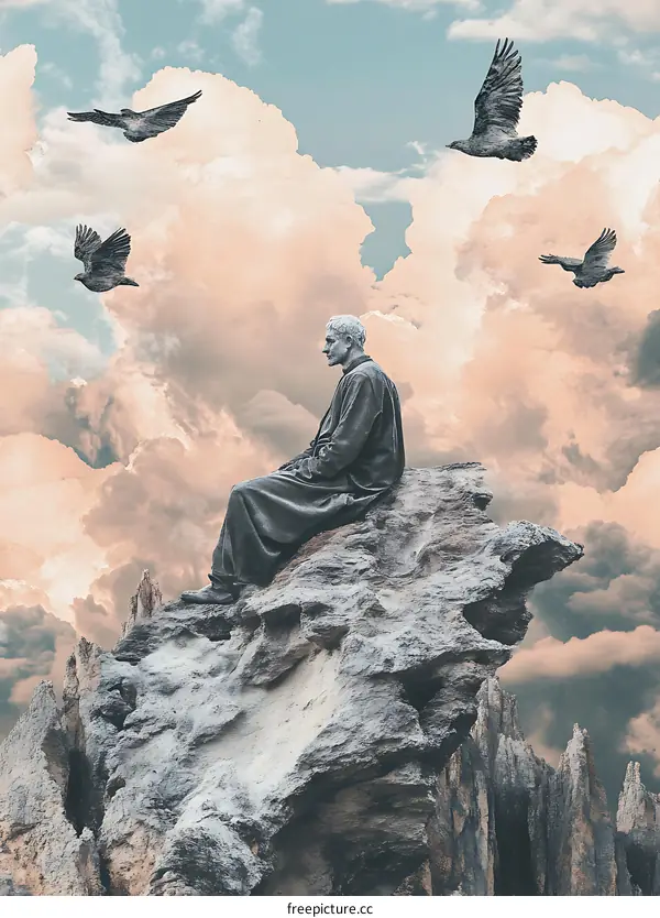 Solitude and Reflection on a Rocky Peak