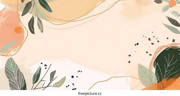 Abstract Background With Green Leaves And Orange Shapes