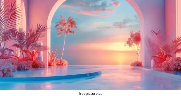 Pink Sunset Poolside Paradise