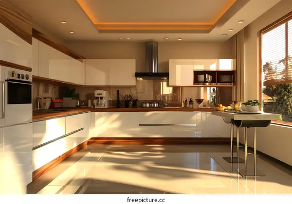 Modern Kitchen Interior Design with White Cabinets and Wooden Accents