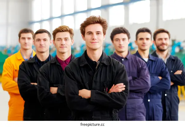 Confident Industrial Workers in a Factory Setting