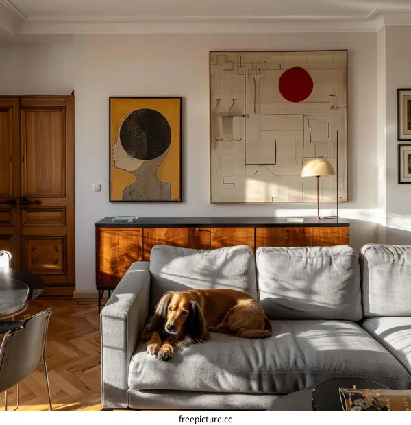 Mid-Century Modern Living Room with Dog