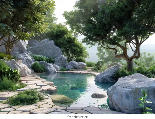 Tranquil Japanese Zen Garden with Stone Path