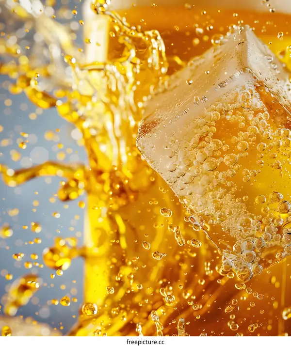 Ice Cube Dropping into a Glass of Beer with Splash