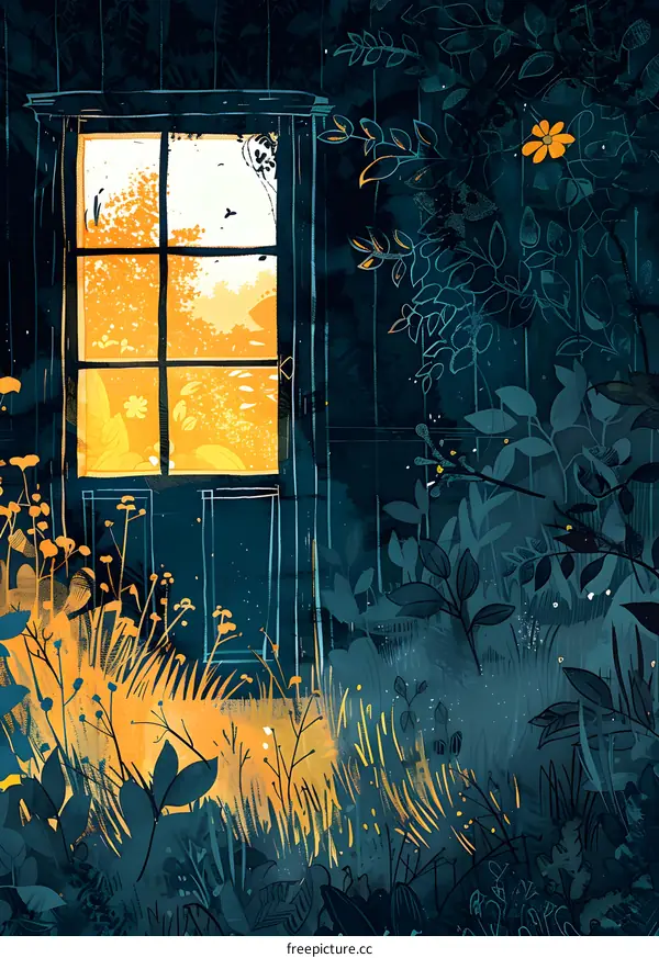 The Window with Light Behind a Dark Green Forest