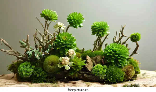 Green Plants and Moss on a Wooden Log