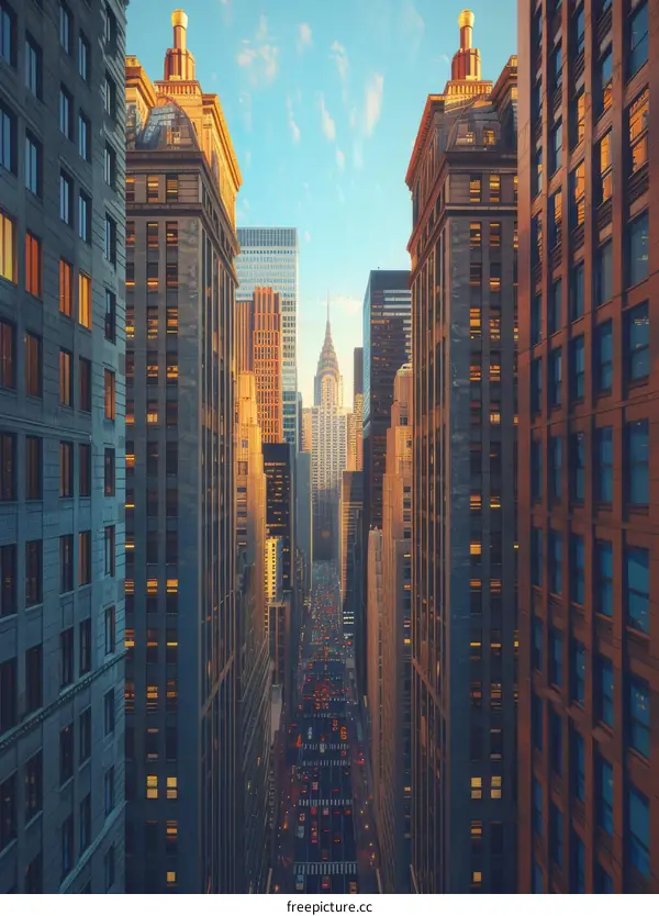 New York City Street with Skyscrapers