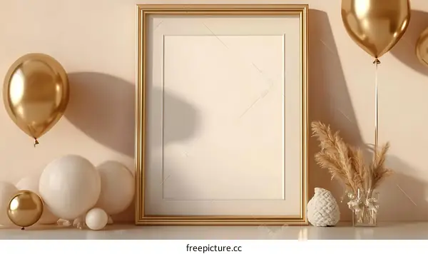 Elegant Golden and Beige Balloon Mockup with Frame