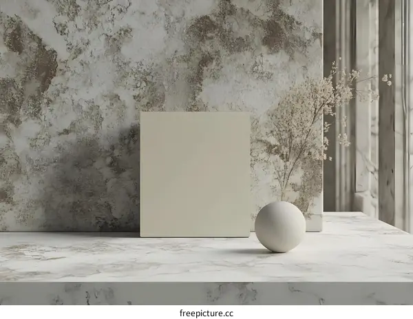 Minimalist Abstract Beige Background with Square and Sphere