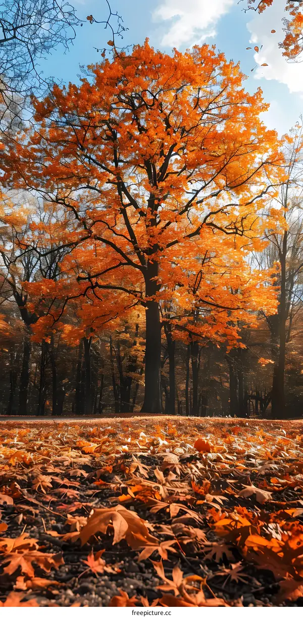 Autumn Leaves on the Ground in a Forest