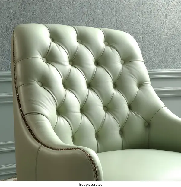 Elegant Light Green Leather Armchair Detail