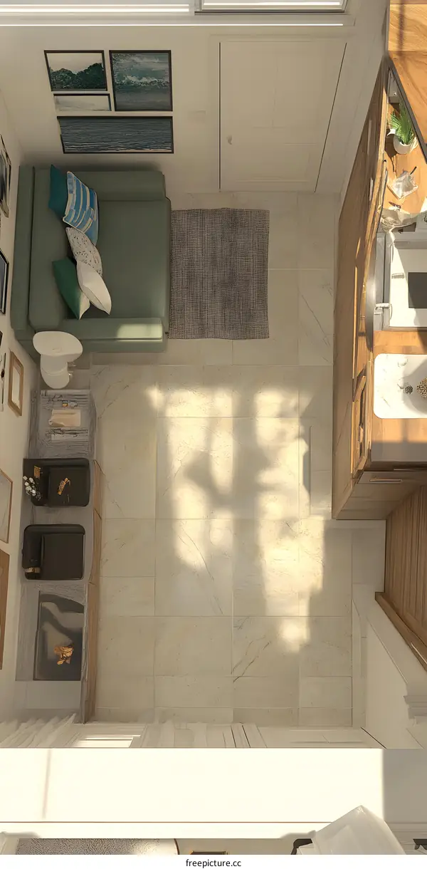 Interior Design Of Living Room With Sofa And White Walls