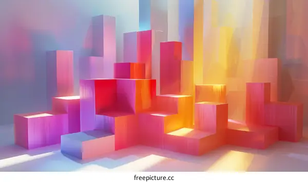 Pink Blue City Abstract 3D Art