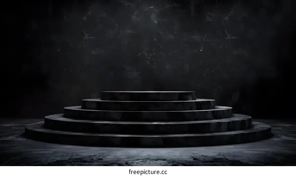 Black Stone Circular Pedestal Steps Empty Stage Background