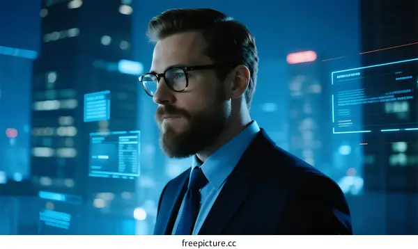 Professional man in suit with digital interface background