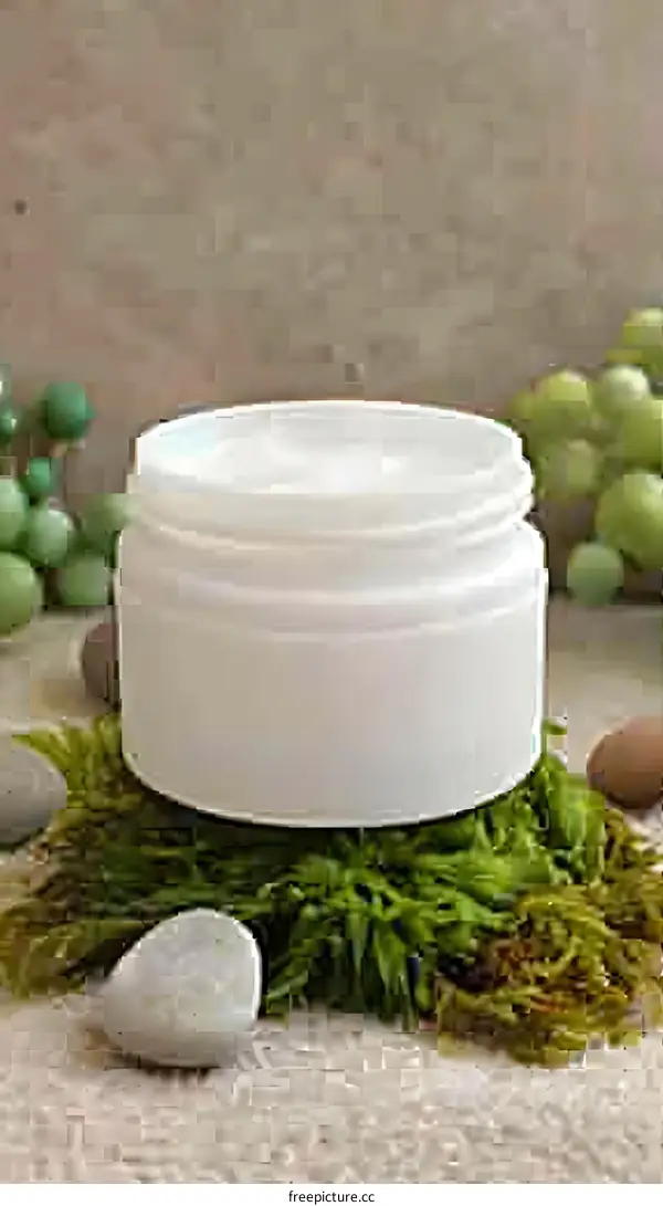 White Plastic Jar With Lid On Moss Background