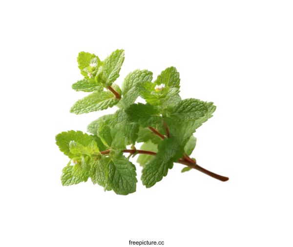 [Transparent Background PNG]Fresh Mint Sprig Close-up on White Background