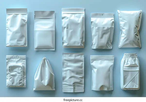 A variety of plastic bags on a blue background