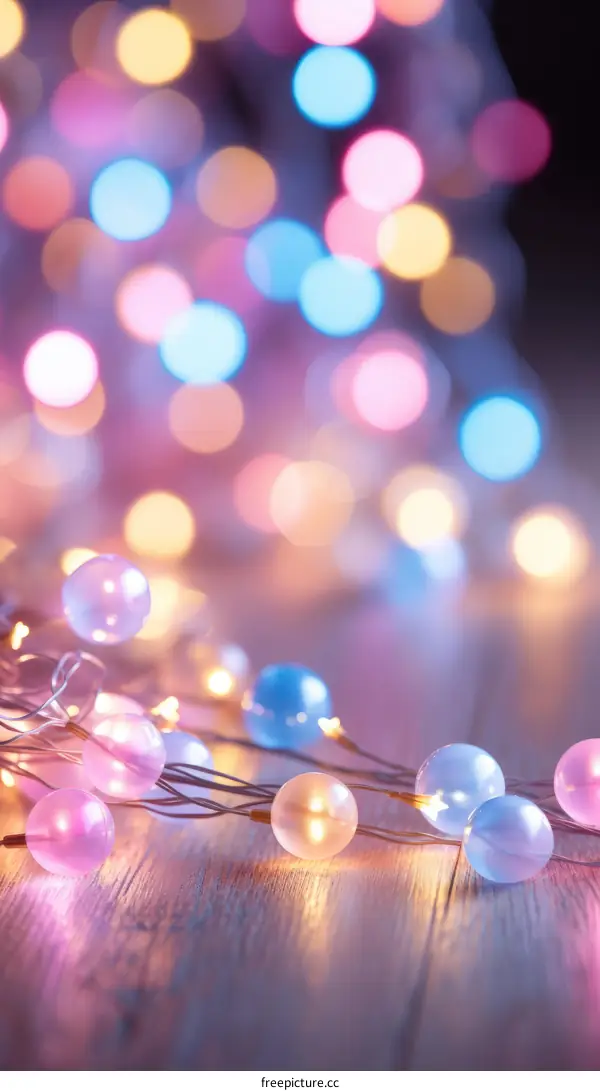 String Lights on Wooden Background