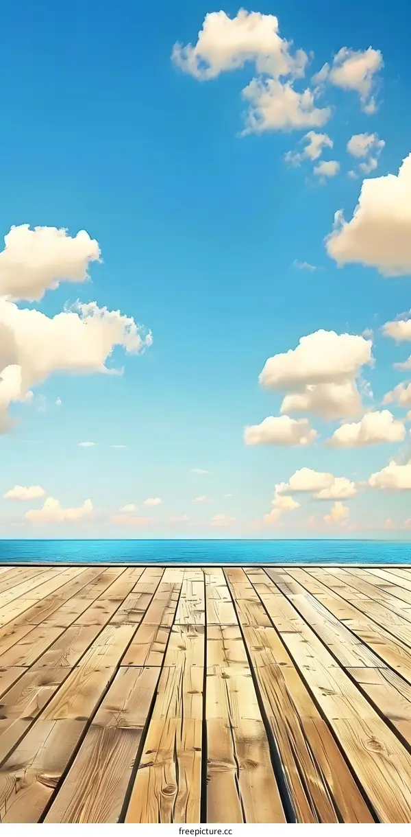 Wooden Deck Ocean Sky Clouds Background