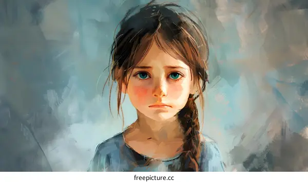 portrait of a sad girl with brown hair and blue eyes