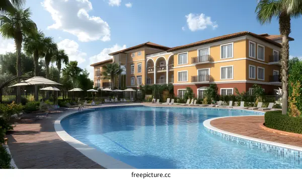 Luxury Resort Swimming Pool With Palm Trees