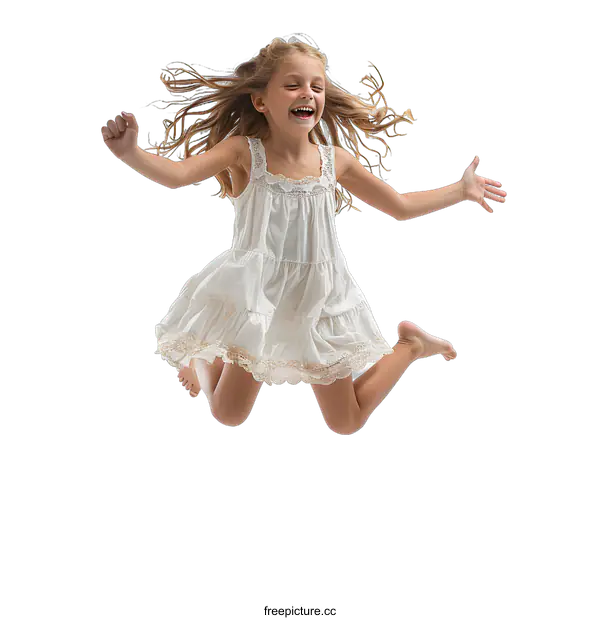[Transparent Background PNG]Little girl jumping with joy