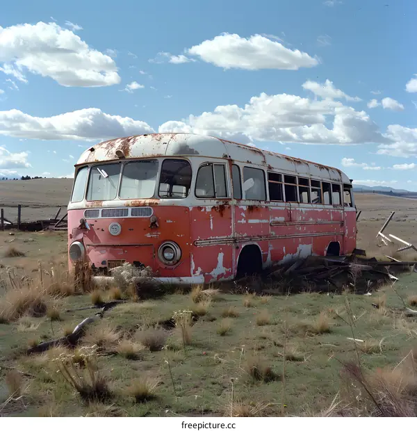 Abandoned Bus in Field