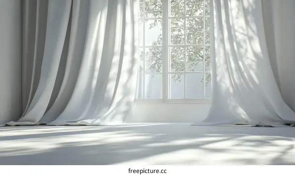 White Curtains Draped in a Modern Room Interior