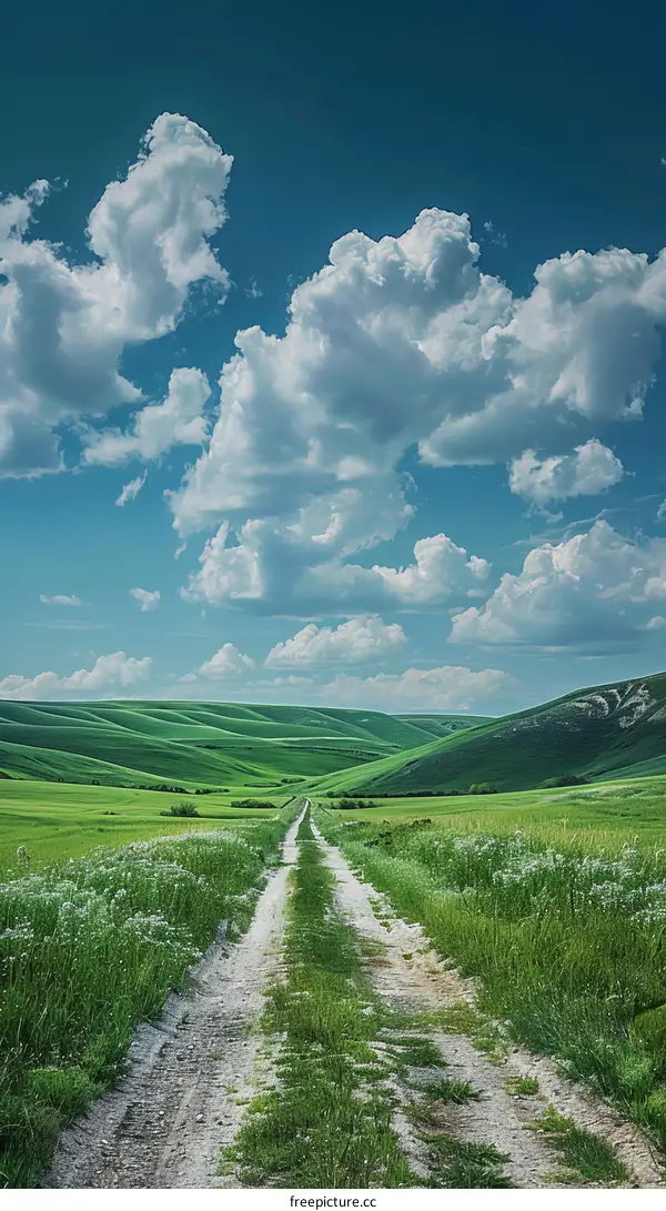 Dirt Road through Green Rolling Hills