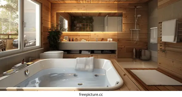 Modern Bathroom with Wooden Design Elements