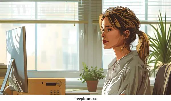 business woman working on computer in office