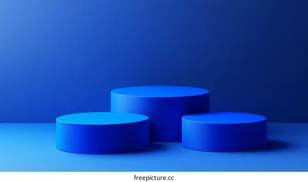 Three Blue Cylindrical Platforms